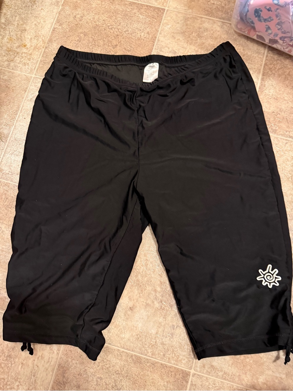 Women’s Black Swim Shorts with Drawstring and Logo Accent